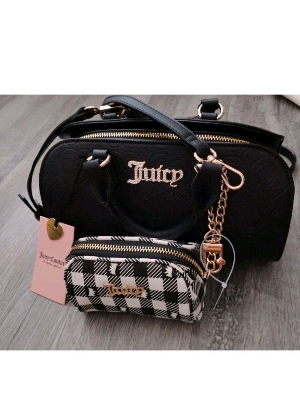 Juicy Couture Magic Spark Satchel Liquorice Black w/Matching Pouch NWT